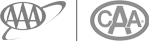 The image shows two similar logos: the AAA logo on the left and the CAA logo on the right, both in gray color, each in a circle.