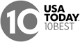 The image shows the USA TODAY 10BEST logo, featuring a stylized "10" inside a circle to the left of the text.