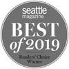 A circular badge reads: "Seattle Magazine Best of 2019 Readers' Choice Winner."